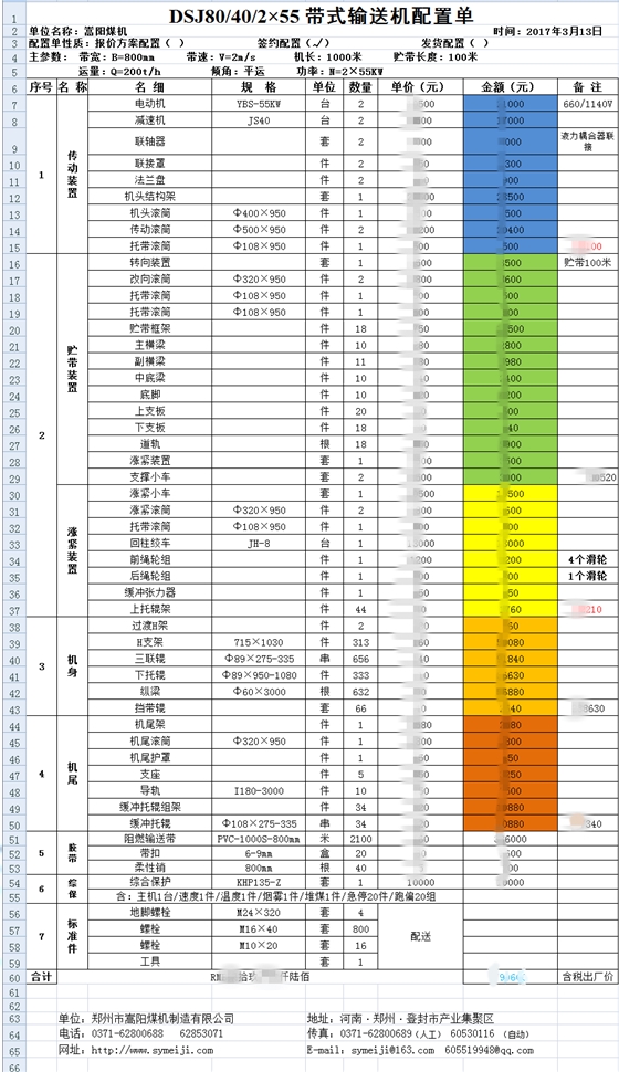 嵩陽煤機(jī)帶式輸送機(jī)報(bào)價(jià)單(絕密)